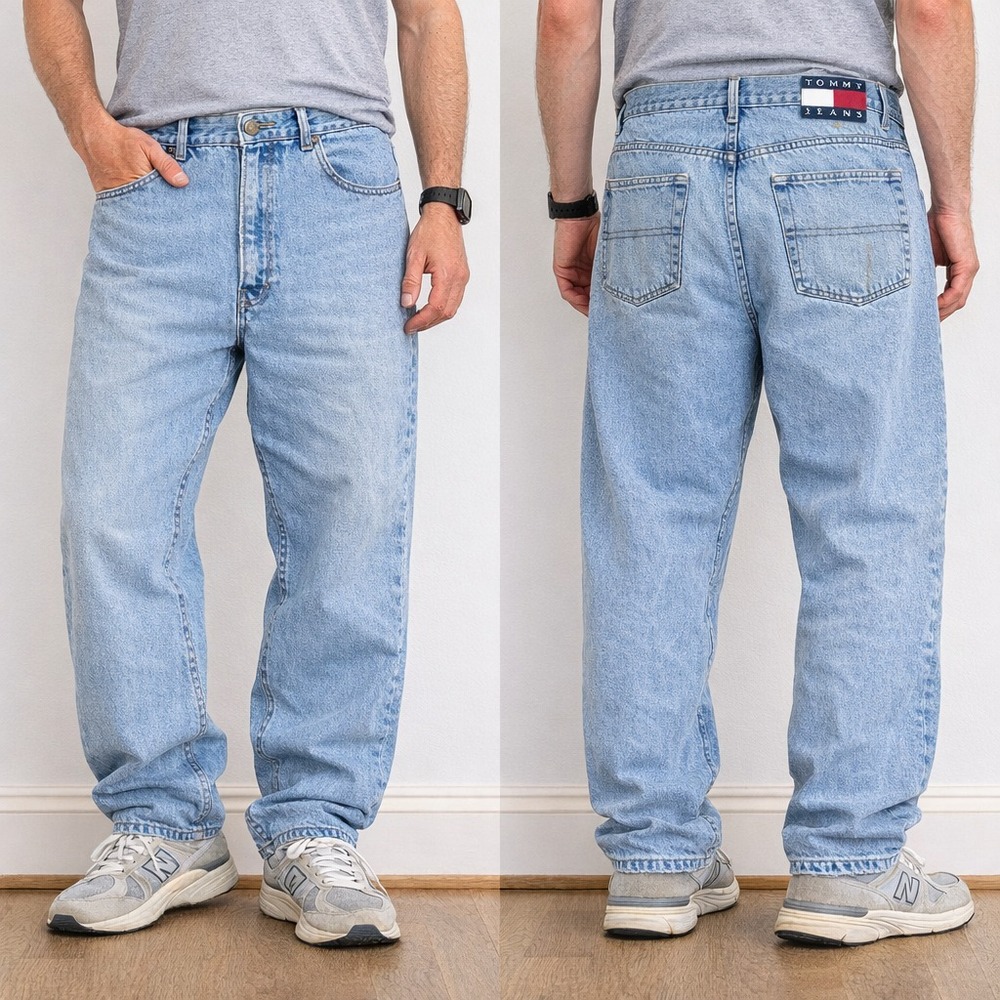 Vintage Tommy Hilfiger Y2K Baggy Jeans Men 40x29 (42x30) Flag Logo 2001 Skater